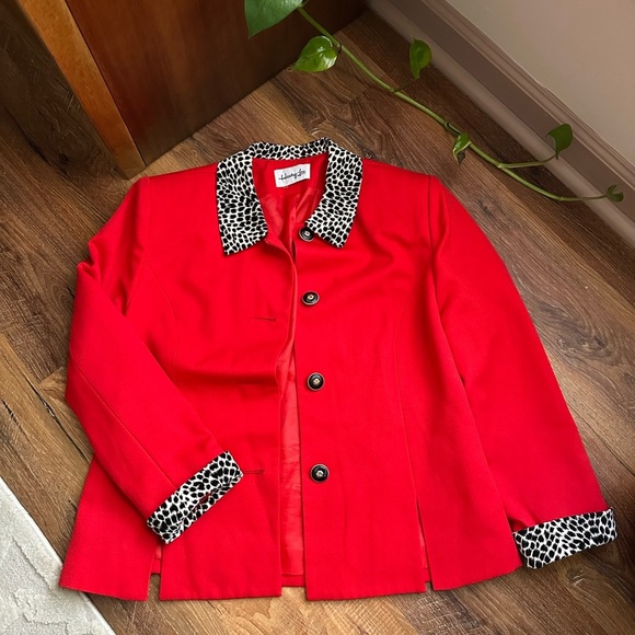Christopher & Banks Red Jacket with Animal Print Accents - Picture 1 of 5